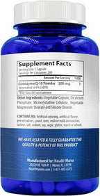 CoQ10 200mg Capsules | Vegan Friendly Coenzyme Q10 200mg from Easy Absorption Ubiquinone Supplement for Skin Heart and Energy Support | Made in The USA in cGMP Facilities (200 Servings)