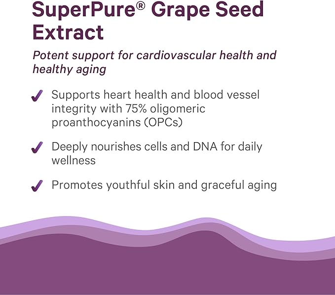 Pure Synergy SuperPure Grape Seed Extract | Organic Grape Seed Polyphenols Supplement with Whole Fruit | for Heart Health, Skin, and Healthy Aging Support (60 Capsules)