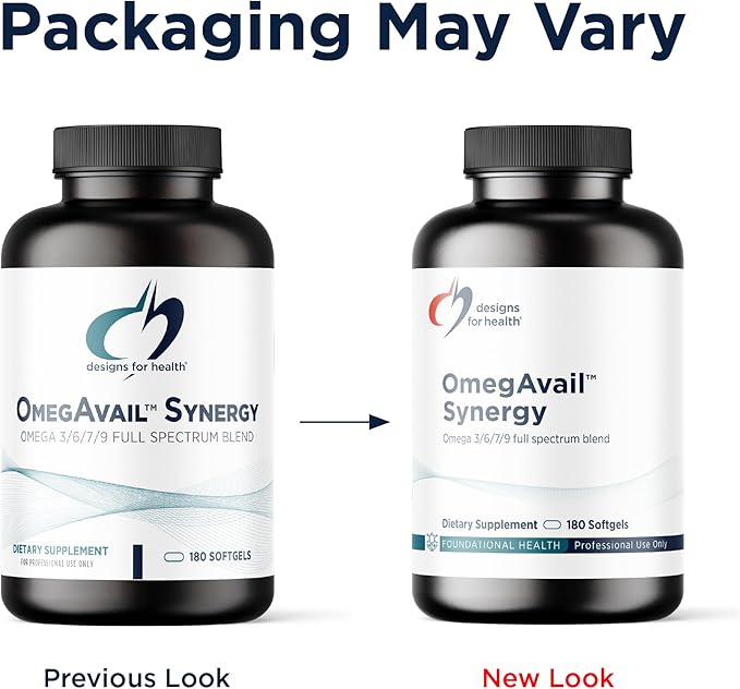 Designs for Health OmegAvail Synergy - Omega Complex for Adults - Omega 3-6-7-9 Fatty Acids from Borage and Macadamia Oil + Triglyceride (TG) Fish Oil with DHA & EPA (180 Softgels)