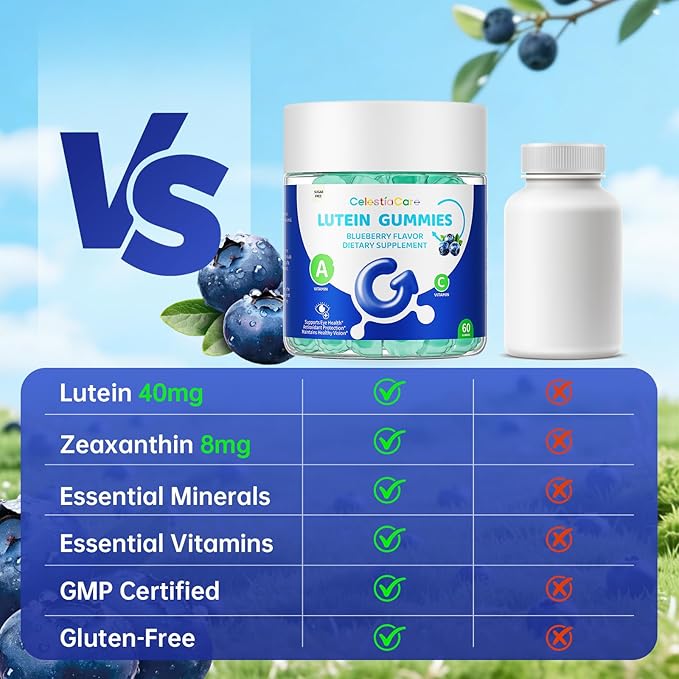 Lutein and zeaxanthin Eye Vitamins Gummies, Bilberry, Astaxanthin, Eye Vitamins for Kids and Adult Vision&Blue Light Support, Overall Eye&Macular Health-60 Count