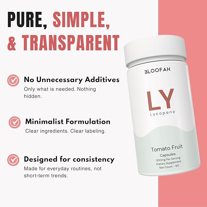 Lycopene Supplement Capsules 500mg – Tomato Fruit Powder with Natural Lycopene for Antioxidant & Daily Wellness Support | Gluten Free, Non-GMO (60 Count (Pack of 1))