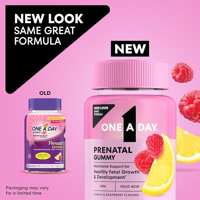 One A Day Prenatal Vitamins for Women Gummies- Pregnancy Vitamins for Women with Folic Acid, DHA, Iodine, Prenatal Gummies, Iron-Free, 120 Ct (Packaging May Vary)