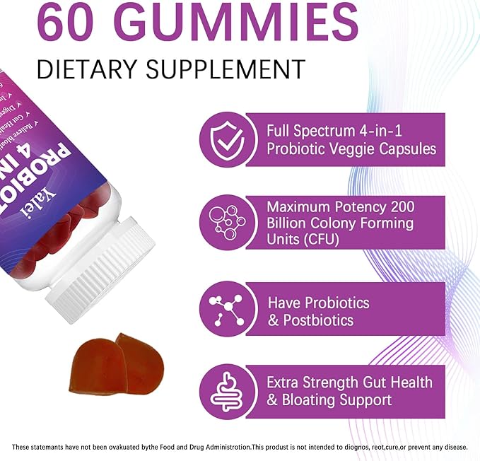 Probiotic Kombucha Gummies | Sugar Free | Probiotics Fiber Supplement for Women and Men | 1.6 Billion CFU Lactobacillus Plantarum & Slippery Elm for Bloating & Gut Health | Strawberry Flavor