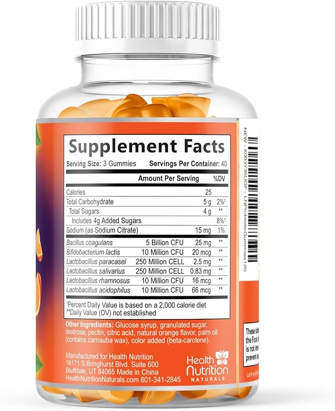 Probiotic Gummies - Advanced Multi-Strain Probiotic Formula - Gut & Digestive Health Support Gummy - Bacillus Coagulans 5 Billion CFU Per Serving, Daily Acidophilus Probiotics Supplement - 120 Gummies