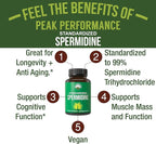 Spermidine Supplement Ultra High Strength Standardized to 99% Spermidine Trihydrochloride. More Potent Than Wheat Germ Extract. Vegan Capsules for Healthy Aging, Longevity. USA Tested Supplements