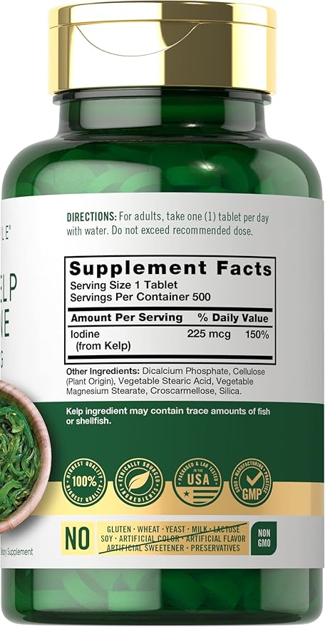 Carlyle Sea Kelp Iodine Supplement | 225mcg | 300 Tablets | Non-GMO, Gluten Free | Traditional Herb Supplement