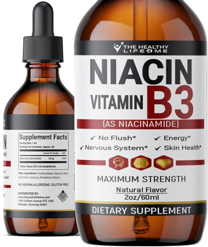 The Healthy Life 4 ME Vitamin B3 Niacinamide Liquid | 20mg Serving 60 Days Supply | Vitamin B Liquid Drops | 2oz Clear