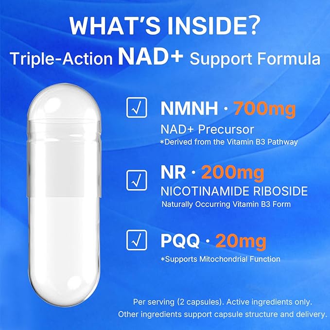 Sunshine & Rain Steady Energy Without Caffeine Crashes – Liposomal NMNH + NR + PQQ NAD⁺ Support Capsules for Cellular Energy, Focus & Healthy Aging | 120 Capsules