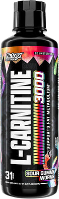 Nutrex Research Liquid L Carnitine 3000 – Sour Gummy Worms | L-Carnitine Liquid Shots, Stimulant Free | Supports Muscle Recovery for Men and Women - 31 Servings