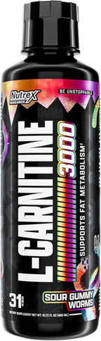 Nutrex Research Liquid L Carnitine 3000 – Sour Gummy Worms | L-Carnitine Liquid Shots, Stimulant Free | Supports Muscle Recovery for Men and Women - 31 Servings