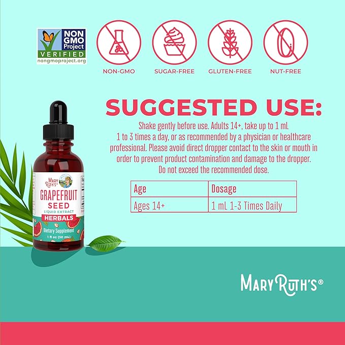 MARYRUTH'S Organics Grapefruit Seed Extract Grapefruit Seed Oil Drops | Peel & Seed | Herbal Tinctures Liquid Drops | Sugar Free | Vegan | Non-GMO | Gluten Free| Unflavored | 30 Servings | 1 Fl Oz