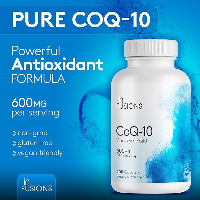 Infusions Maximum Strength Pure CoQ10 600mg 200 Capsules High Absorption Gluten Free Non-GMO