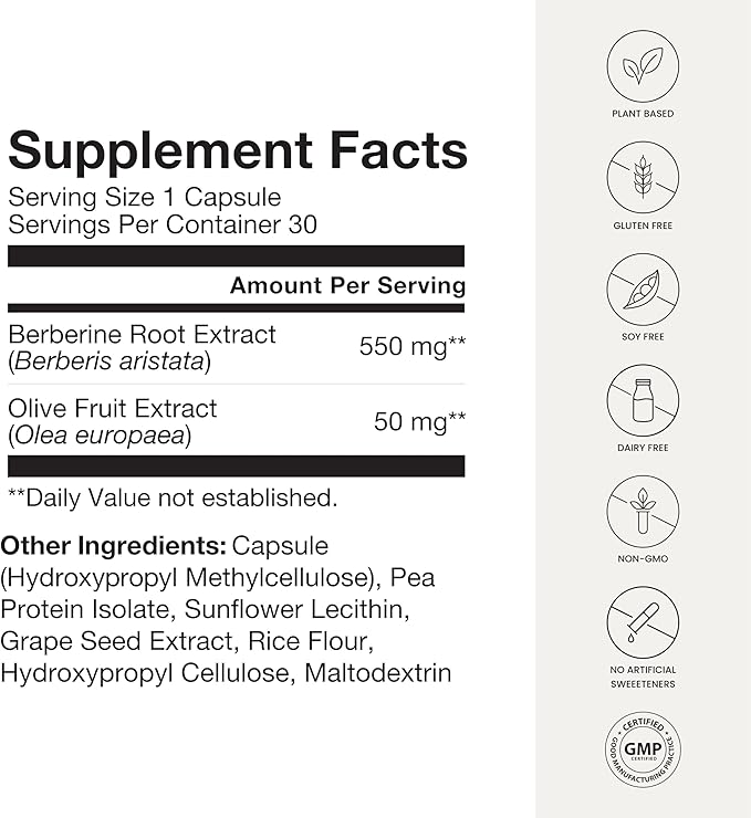 Humann SuperBerine Berberine Supplements, Healthy Metabolism & Blood Sugar Support - Clinically Researched Ingredient - High Absorbency, Concentrated Dose Formula with Olive Leaf Extract - 30 Capsules