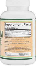 Magnesium Glycinate 400mg | 180 Capsules | Sleep, Muscle, & Heart Support | Vegan, Third Party Tested, Gluten Free, Non-GMO, by Double Wood Supplements