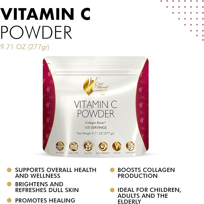 Cocó March N.M.D Vitamin C Powder 1000 mg – Immune Support Supplement with Zinc, Bromelain, Quercetin & L-Lysine, Supports Collagen Production, Vegan, Gluten & Dairy Free, Keto Friendly, 10 oz