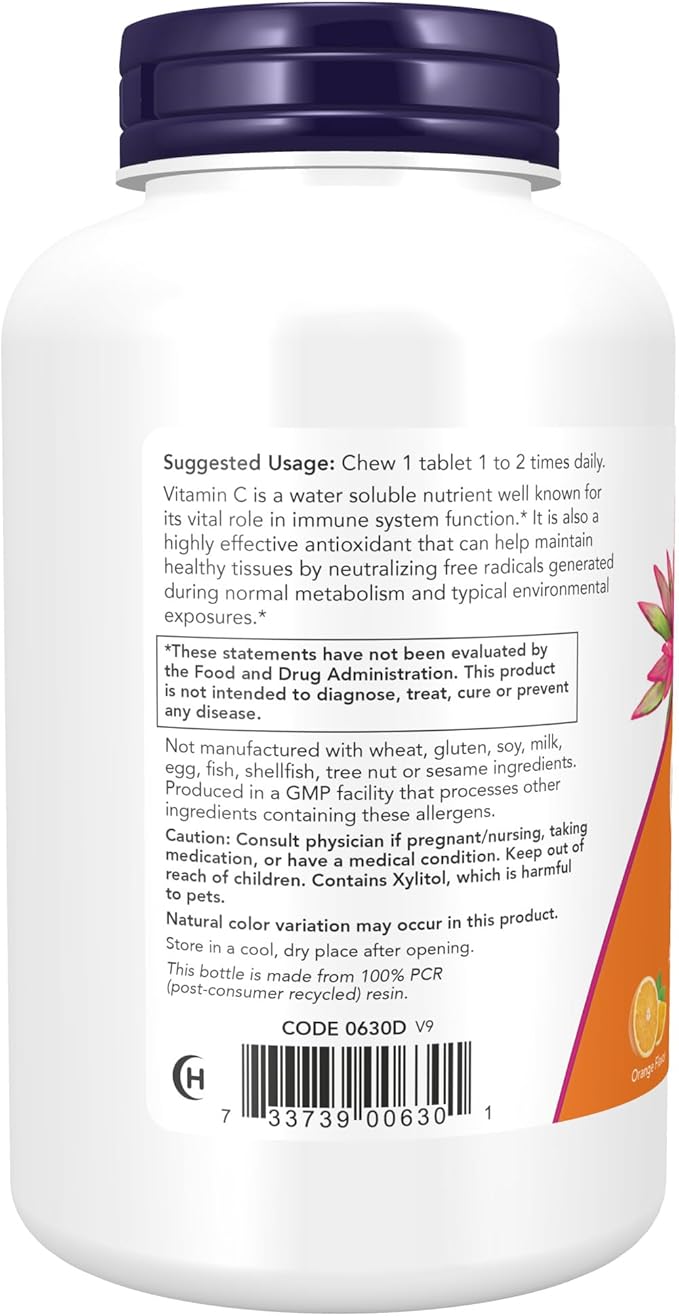 NOW Supplements, Vitamin C-500, Antioxidant Protection*, Orange Juice Flavor, 100 Chewable Lozenges (Pack of 2)