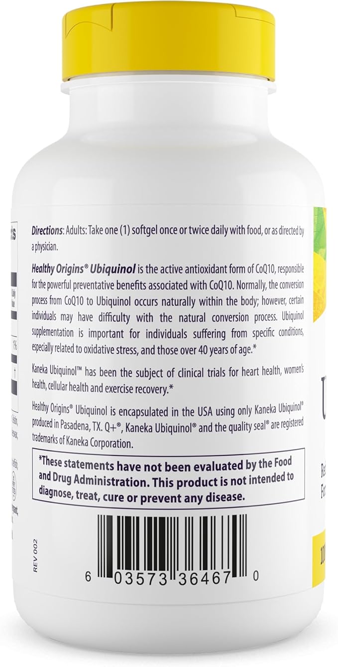Healthy Origins Ubiquinol 100 mg (Kaneka QH, Non-GMO, Gluten Free, Heart Support, Energy Support), 60 Softgels