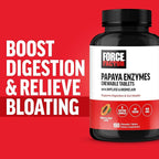 Force Factor Papaya Enzymes Complex, Digestion Supplement and Bloating Relief with Amylase and Bromelain, Support Healthy Digestion, Sugar Free, Non-GMO, Tropical Fruit Flavor, 180 Chewable Tablets
