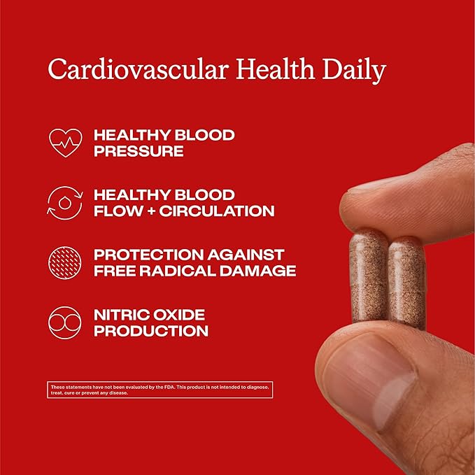Humann Cardiovascular Health Daily, 4-in-1 Vascular & Blood Pressure Support, Grape Seed Extract Capsules & Hyaluronic Acid Circulation Supplements, Plant-Based Non-GMO, 120 Capsules