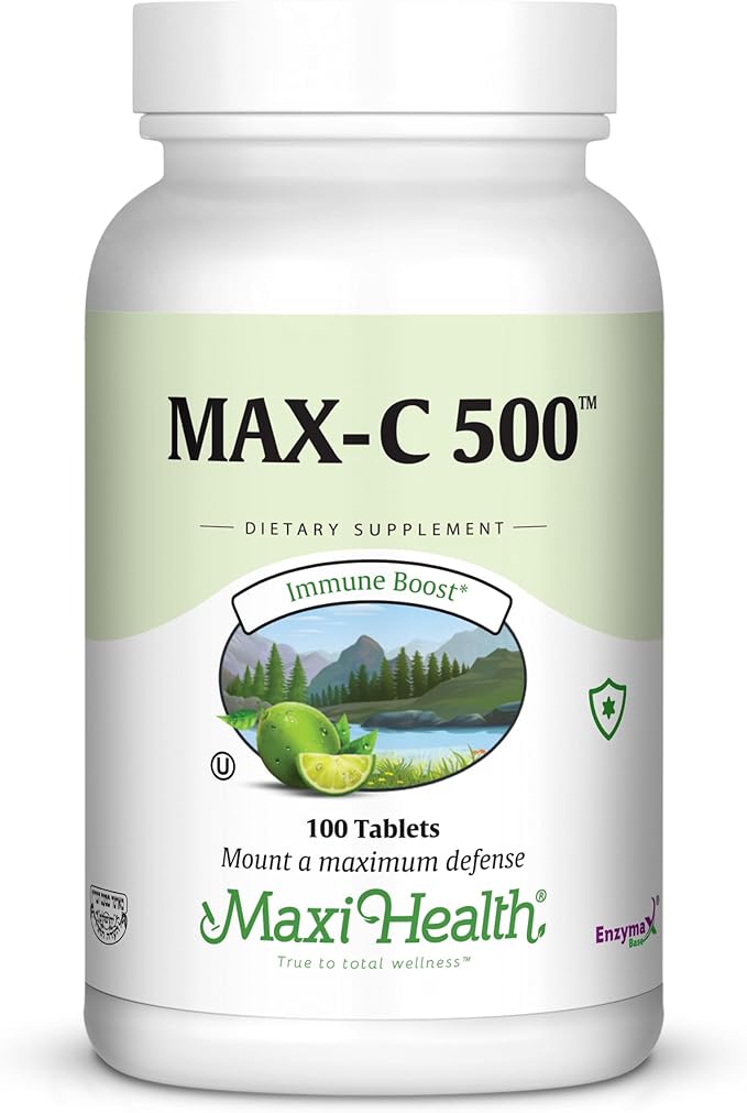 Maxi Health Max-C 500 Vitamin C Supplement – Vitamin C 500mg with Lemon Bioflavonoids Complex for Immune & Antioxidant Support – Vegan, Kosher – 100 Tablets