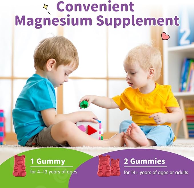 Magnesium Gummies for Kids - Magnesium Glycinate Gummies Supplement with L-Theanine, Vitamin B6, D3 for Kids & Adults for Sleep, Relaxation, Bones,Sugar Free Grape 120ct