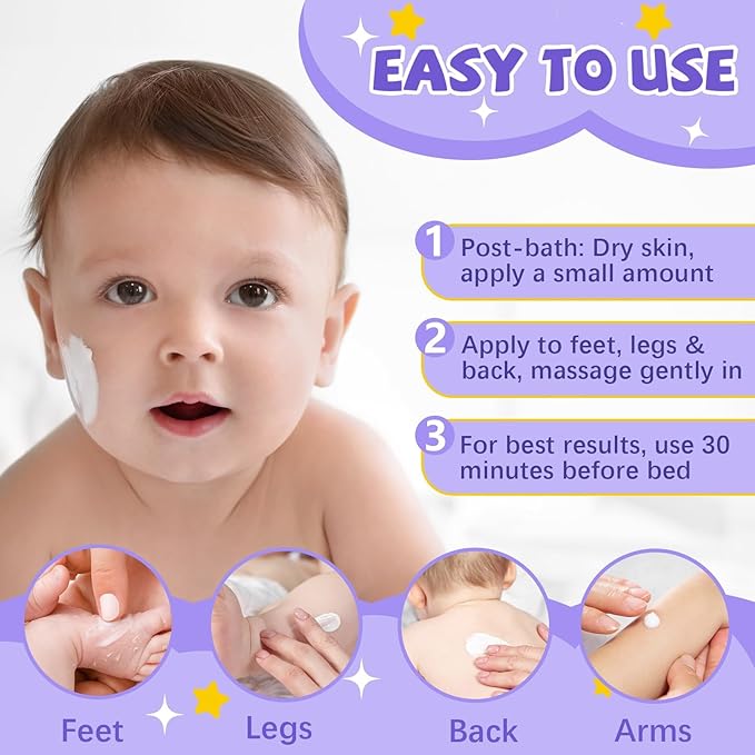 Magnesium Lotion for Kids & Babies, Lavender Magnesium Cream for Sleep, Natural Soothing Moisturizing Butter, Easy for Arms & Legs, Calms & Relaxes, All Night Relaxation (4 oz, Lavender)