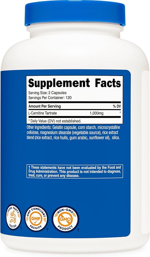 Nutricost L-Carnitine Tartrate 500mg, 240 Capsules - 1000mg Per Serving (2 Bottles)