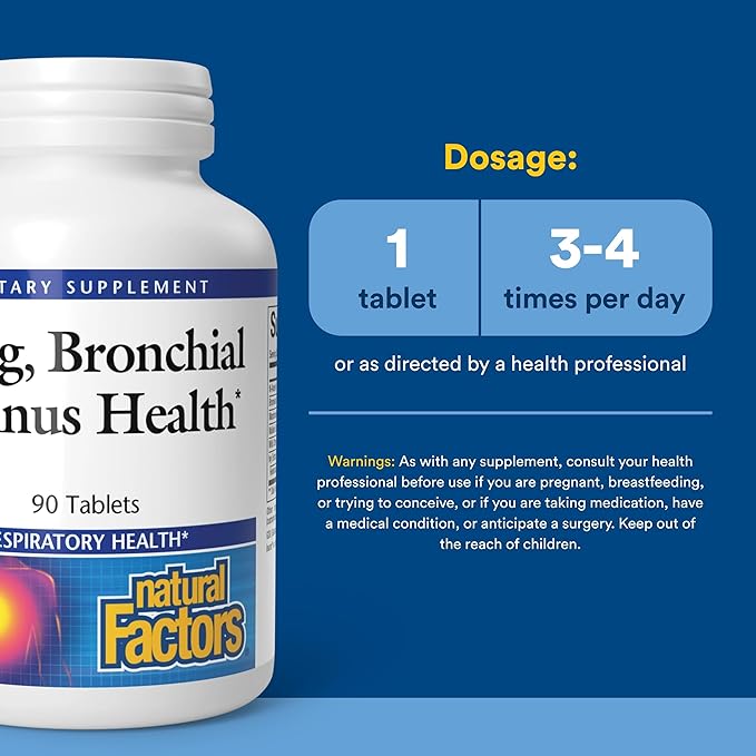 Natural Factors Lung, Bronchial & Sinus Health - Respiratory Health Supplement - Supports Lung & Sinus Health - Supports Healthy Lung Tissue & Mucus Consistency - 90 Tablets (90 Servings)