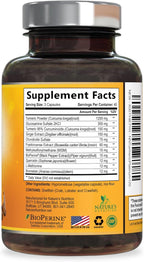 Turmeric Curcumin Supplement - 95% Curcuminoids with Glucosamine, Ginger & MSM, BioPerine Black Pepper Extract for Best Absorption, Natural Vegan Joint Support, Non-GMO, Bottled in USA - 120 Capsules