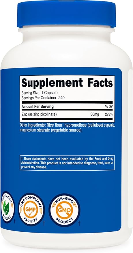Nutricost Zinc Picolinate 30mg, 240 Capsules - Gluten Free and Non-GMO