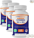 Vitamatic Vitamin D3 K2 Supplements with 10,000 IU Vitamin D + 200mcg Vitamin K MK-7, 120 Tablets Bone, Heart, Immune, & Calcium Support (Pack of 3)