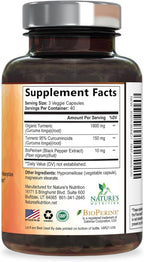 Turmeric Curcumin Supplement - 95% Curcuminoids with Organic Turmeric & BioPerine Black Pepper for Best Absorption - Daily Joint & Immune Health Support, Vegan, Non-GMO, Bottled in USA - 120 Capsules