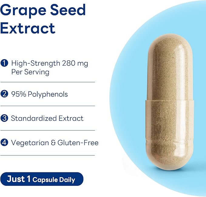 Vitamin World Grape Seed Extract, 95% Polyphenols, Supports Heart Health & Antioxidant Protection, Gluten-Free, Vegetarian, 100 Servings