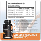 Vitamin K2 Supplement - Full Spectrum Vitamin K2-MK7, MK4 & Vitamin D - High Strength K2 Works with Vitamin-D3 - Vitamin-K 600mcg - Supports Bone Health - 90 Capsules