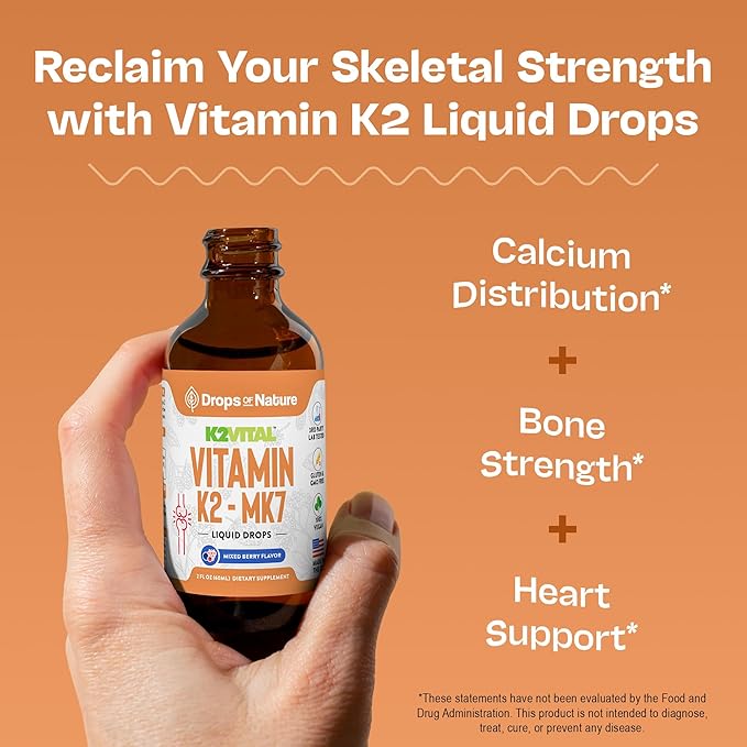 Vitamin K2 MK7 Liquid Supplement – Pure K2MK7 Menaquinone-7 (100 mcg) – Vegan, Non-GMO & Fast-Absorbing – Daily K2 Vitamin Supplement for Bone Strength & Cardiovascular Support (Mixed Berry, 60ml)