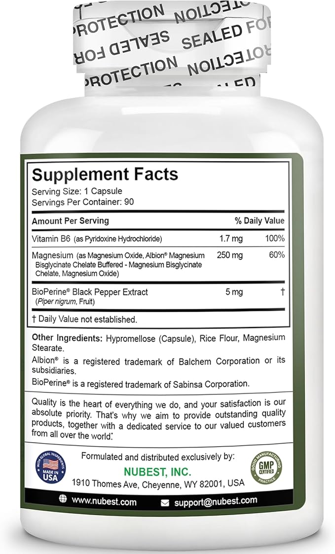 Magnesium Glycinate Chelate Complex with Albion Magnesium Bisglycinate Chelate, Vitamin B6 & BioPerine for Bone, Muscle, Natural Sleep, Nerve Function, Brain Booster | Pack 2