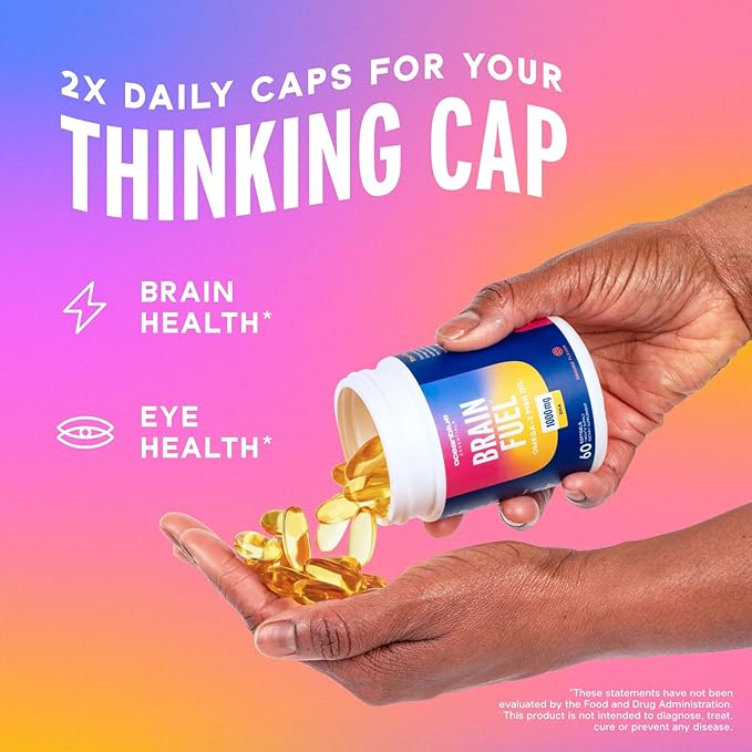Oceanblue Essentials Brain Fuel Burpless Fish Oil High Potency Omega 3 DHA Supplement for Brain and Eye Support 1000 mg Tasty Orange Flavor 60 Count Softgels 1 Month Supply