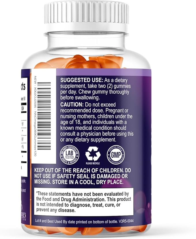 Omega 3 6 9 Gummies - Vegan Omega 3 Supplement Gummy - Essential Fatty Acids Oil 369 Complex Heart Support & Brain Support for Women, Men & Pregnancy, Fish Free Non-GMO, Orange Flavored - 120 Gummies