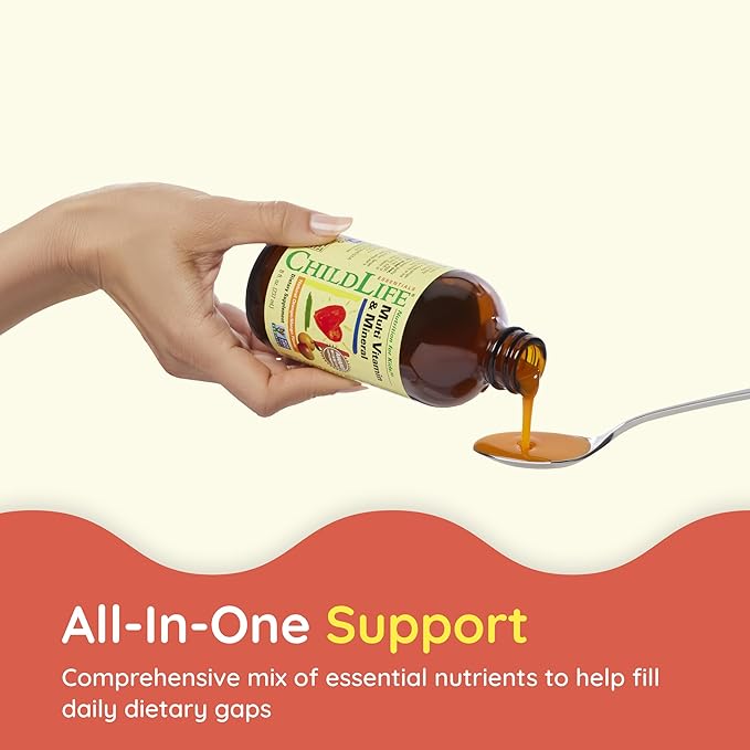 CHILDLIFE Essentials Kids Multivitamin & Mineral - Kids Vitamins, Liquid Multivitamin for Kids, Toddler Multivitamins, Liquid Vitamins, Baby Multivitamin - Natural Orange & Mango, 8 Fl Oz (Pack of 3)