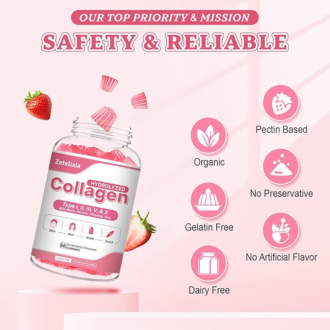 2 Pack Collagen Gummies for Women Men, Hydrolyzed Collagen Peptide Type I,II,III,V,X with Biotin, Vitamin C A B D E for Skin Hair Nails J0ints, Immunity Energy Digestion, Sugar Free, 120 Count