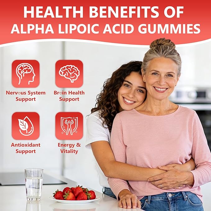 Alpha Lipoic Acid Gummies 400 MG, Chewable R Lipoic Acid Supplement for Antioxidant & Nervous System Support, Sugar Free, Vegan, Strawberry Flavor, 60 Count