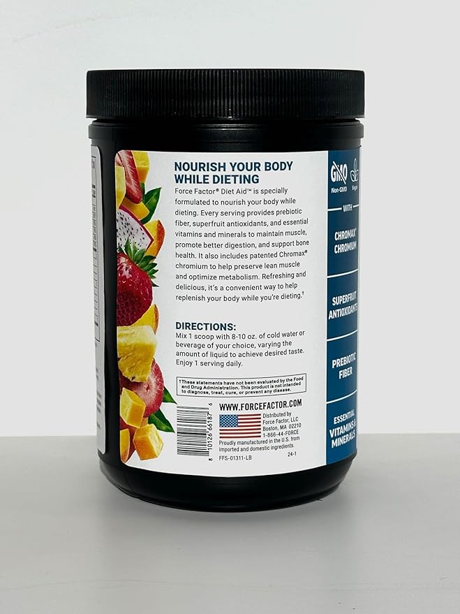 Force Factor Diet Aid Powder, Metabolism Booster & Diet Support Supplement for Lean Body Mass with 15x More Absorbable Chromium, Refreshing & Delicious, Tropical Fruit, 30 Servings