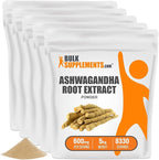 BulkSupplements.com Ashwagandha Root Extract Powder - Ashwagandha Powder, Herbal Supplement - Vegan & Gluten Free, 600mg per Serving, 1kg (2.2 lbs) (Pack of 5)
