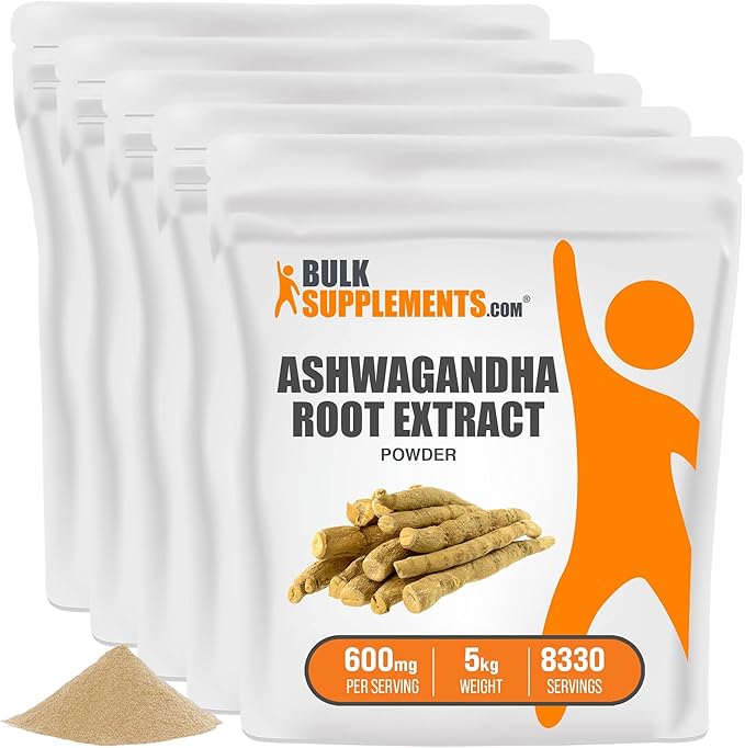 BulkSupplements.com Ashwagandha Root Extract Powder - Ashwagandha Powder, Herbal Supplement - Vegan & Gluten Free, 600mg per Serving, 1kg (2.2 lbs) (Pack of 5)