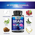 Brain Memory Supplement - 3X Strength Nootropics for Concentration, Clarity & Focus Support - Brain Health Cognitive Vitamins with Bacopa, Phosphatidylserine & DMAE, Brain Booster Pills, 120 Capsules