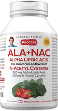 ANDREW LESSMAN ALA + NAC Alpha Lipoic Acid with N-Acetyl-Cysteine 180 Capsules - Ultra-High Potency, Anti-Oxidant Support for Nervous System, Heart, Brain, Liver, Kidneys, Lungs, Energy. No Additives