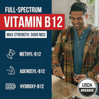 BioActive Vitamin B12 5000 mcg | 3 BioActive Forms Plus Methylfolate Cofactor - Methylcobalamin, Adenosyl & Hydroxy | Sublingual Liquid Drops, Berry Flavor, Organic, Non-GMO, Vegan (1 oz)