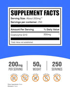 BulkSupplements.com Coenzyme Q10 Powder - Coenzyme Q10 200mg Supplement, Nutritional Supplement - Gluten Free, 200mg per Serving, 50g (1.8 oz) (Pack of 1)
