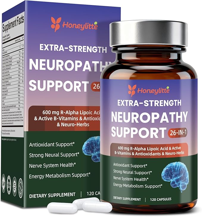 Alpha Lipoic Acid Neuropathy Supplements - with 600mg R-Alpha Lipoic Acid, NAC, ALC, Active Vitamin B12 B1 B2 B6, Magnesium - for Nerve Heath, Liver Detox, Antioxidant & Mental Support
