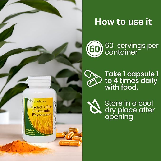 Rachel’s Pro Curcumin Phytosome - High Absorption Meriva Turmeric, Gluten-Free Curcumin Supplement, 60 Capsules for Daily Use